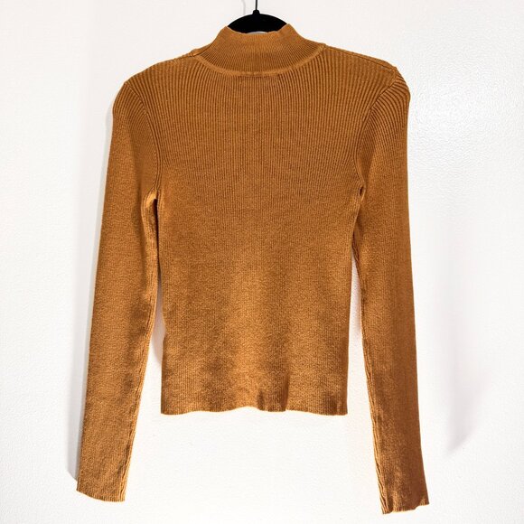 NWOT Forever 21 Keyhole Front Cut Out Sweater Ribbed Knit Camel Women's Size M - Picture 2 of 4